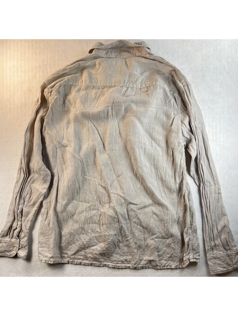 Abercrombie & Fitch Mens Shirt Tan 100% Linen Long Sleeve Sz L Casual Logo khaki